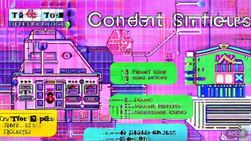 TikTok短视频内容策略示意图，展示产品场景短剧、开箱测评和热门挑战等不同内容形式