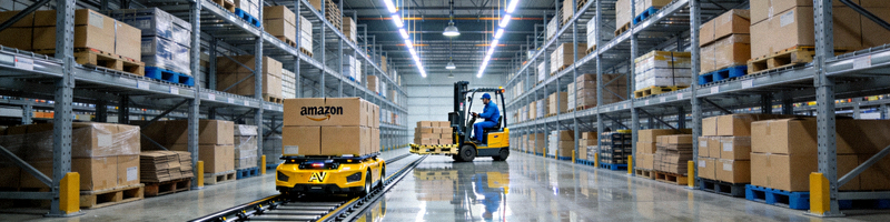 亚马逊FBA仓库内部物流运输与仓储货架管理实景