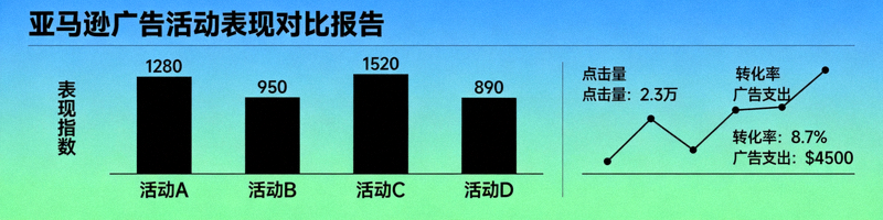 亚马逊广告报告数据可视化图表，展示不同广告活动的表现对比