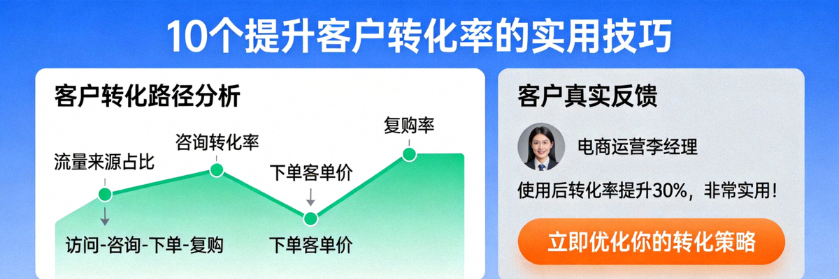 一篇高转化博客文章的布局示例：包含吸引人的标题、清晰的信息图表、客户评价区块和突出的行动号召按钮